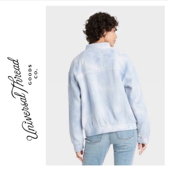 🍂 Universal Thread Cloud Bomber Jacket Light Blue & White Tie Dye  Size M - Picture 4 of 15